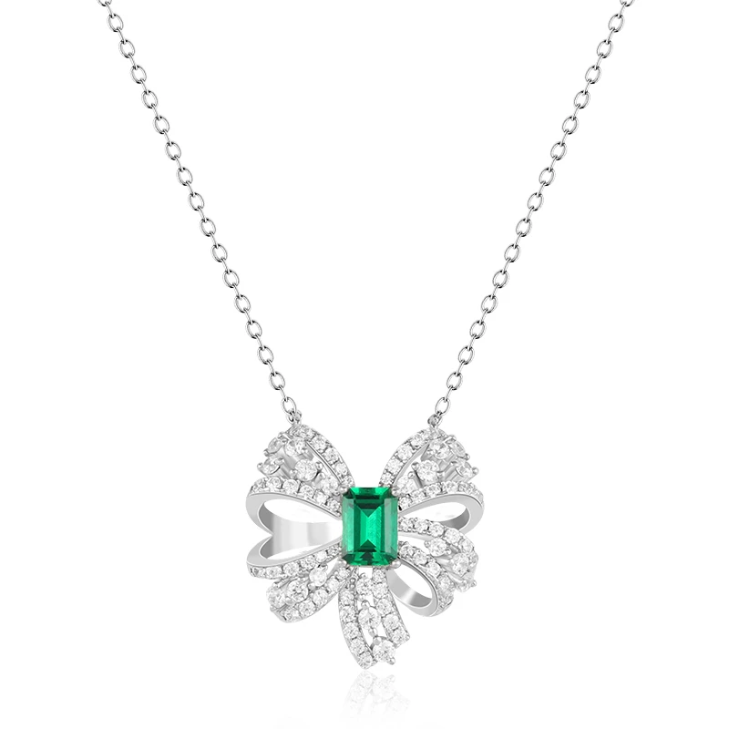 925 Sterling Silver Emerald Bowknot Pendant Necklace 925 Sterling Silver Emerald Bowknot Pendant Necklace
