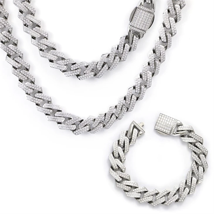 Stainless Steel Iced-Out Cuban Link Chain & Bracelet Set