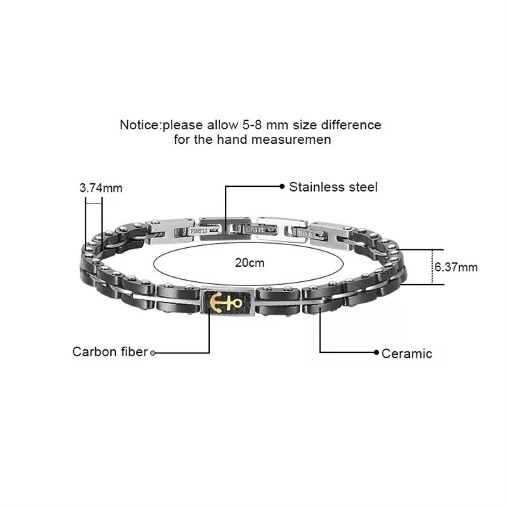 Luxury Men Black Stainless Steel Anchor Bracelets